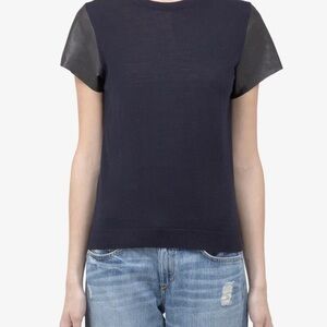 VINCE KNIT WITH LEATHER SLEEVE WOMEN SWEATER SIZE S